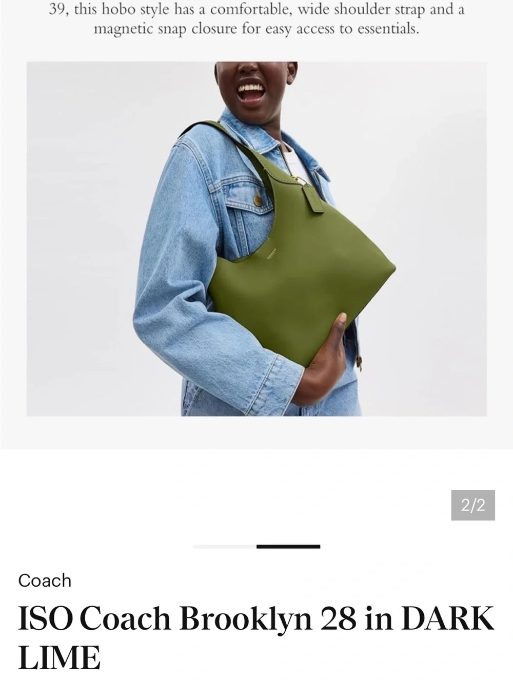 Coach Dark Lime Leather Hobo Shoulder Bag